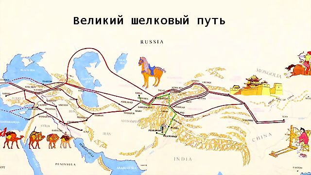 Схема прохождения Великого шелкового пути через горы Кавказа.