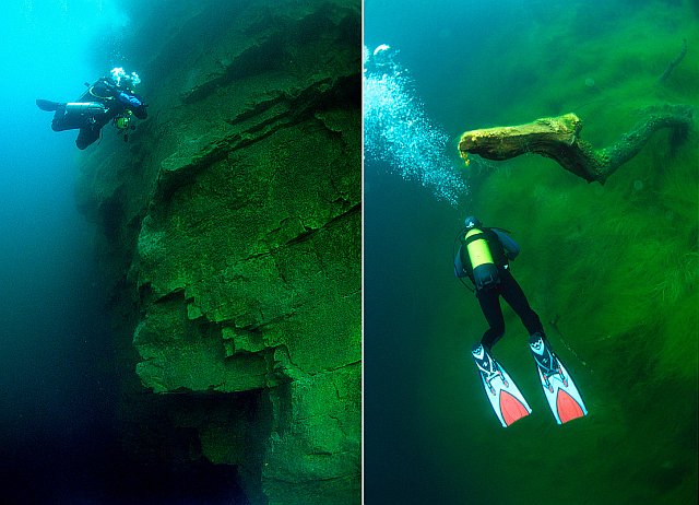 Погружение с аквалангом - на глубине более 20 метров. Голубое озеро Чирик Кель.
